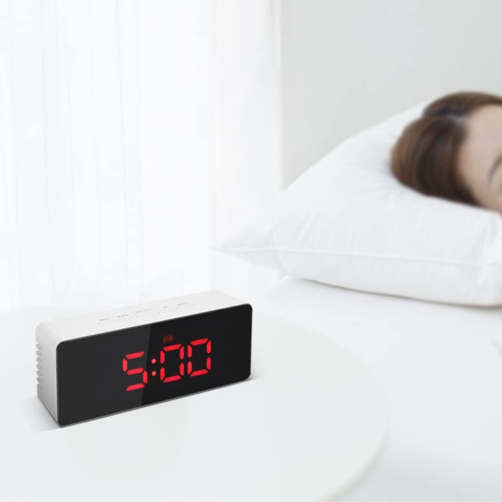 Compact High Tech Mirror LED Display Tabletop Digital Alarm Clock