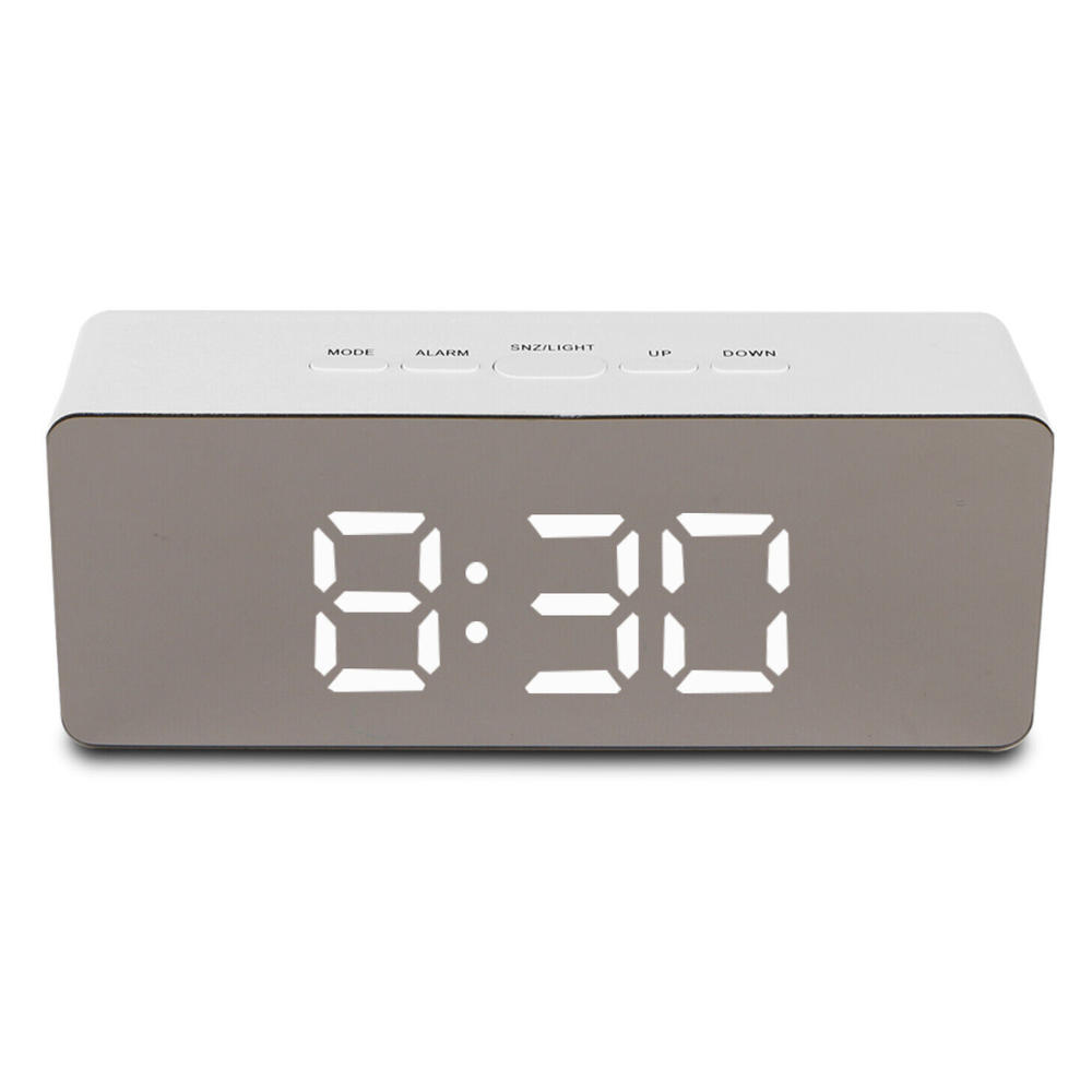 Compact High Tech Mirror LED Display Tabletop Digital Alarm Clock