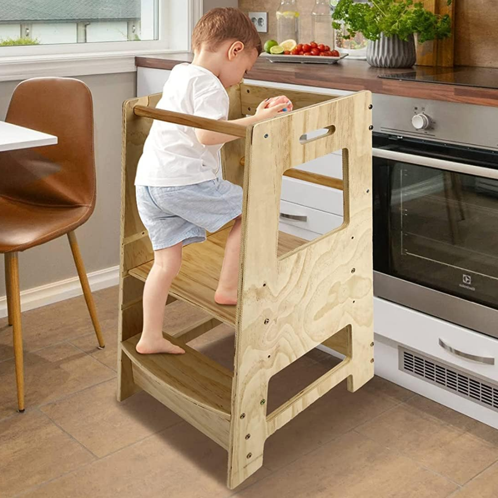 Wooden Montessori Toddler Cooking Helper Activity Stool Tower Ladder