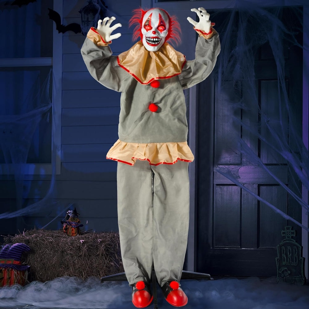 60" Scary Clown Posable Halloween Horror Animatronics Decoration