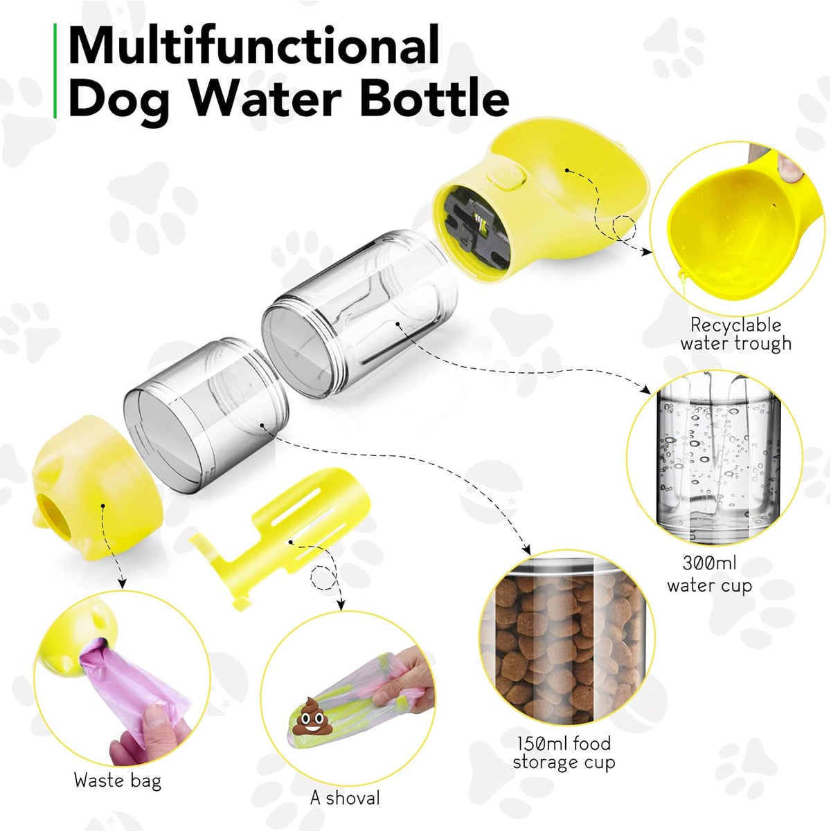 3-in-1 Portable Dog Water Bottle – Hydration, Snacks, and Clean-Up On the Go