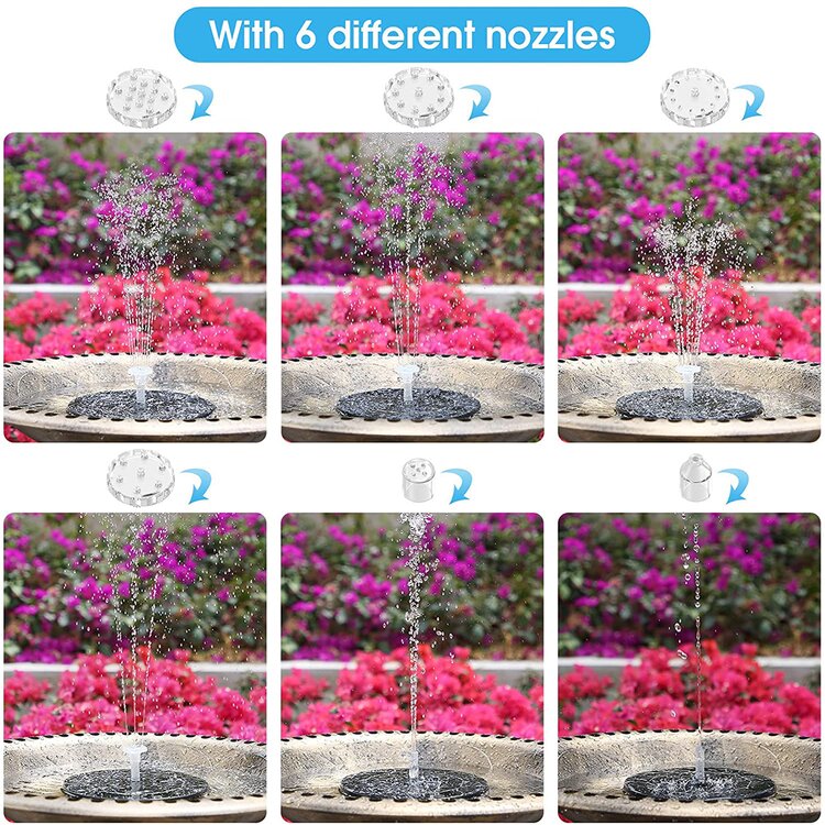 3.5W Solar Fountain Pump with 6 Fountain Water Styles And LED Lights