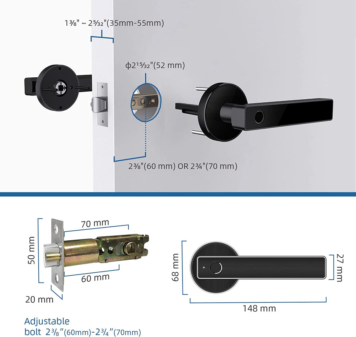 Smart Fingerprint Biometric Door Lock Handle Knob