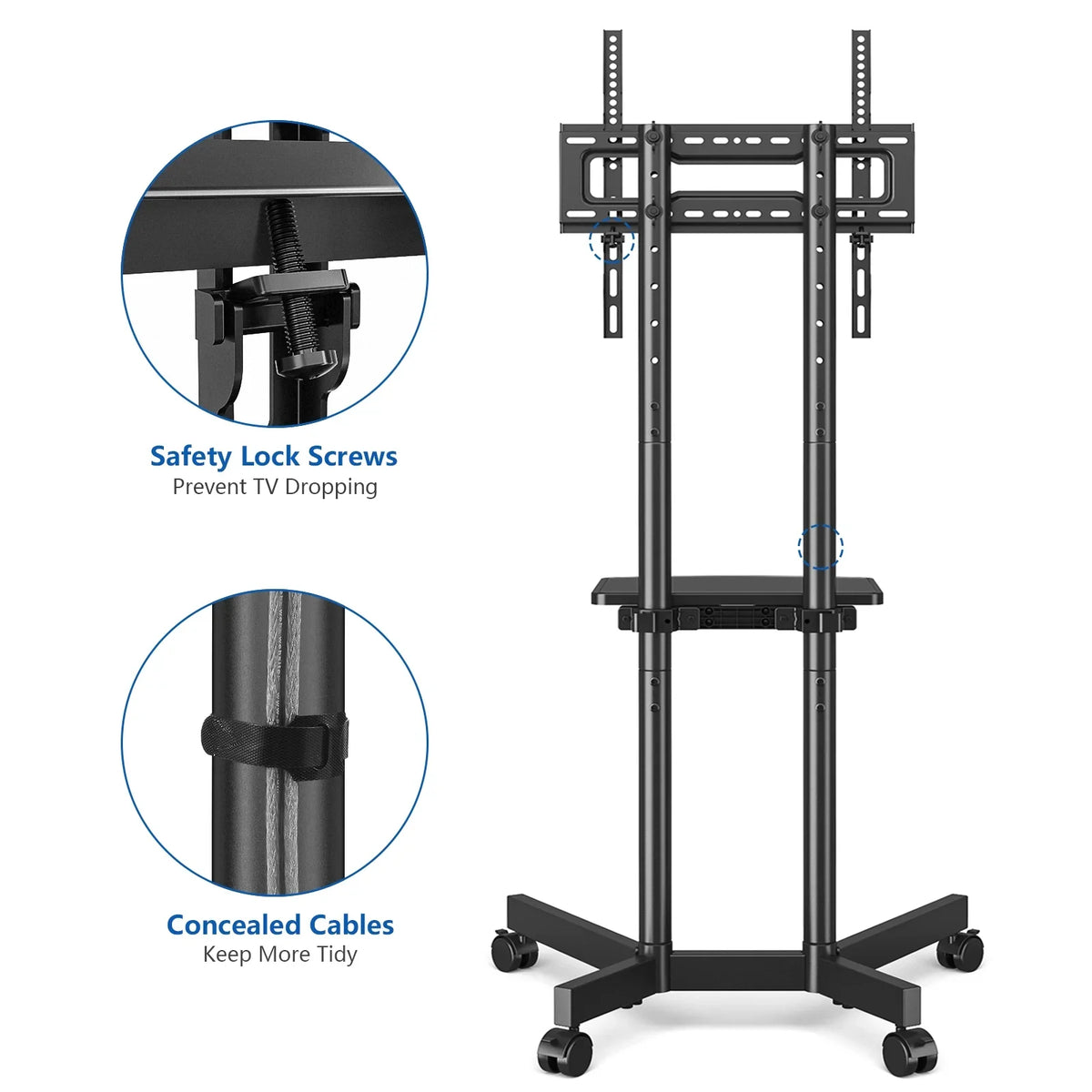 Rolling Tv Stand Mobile Cart With Shelf