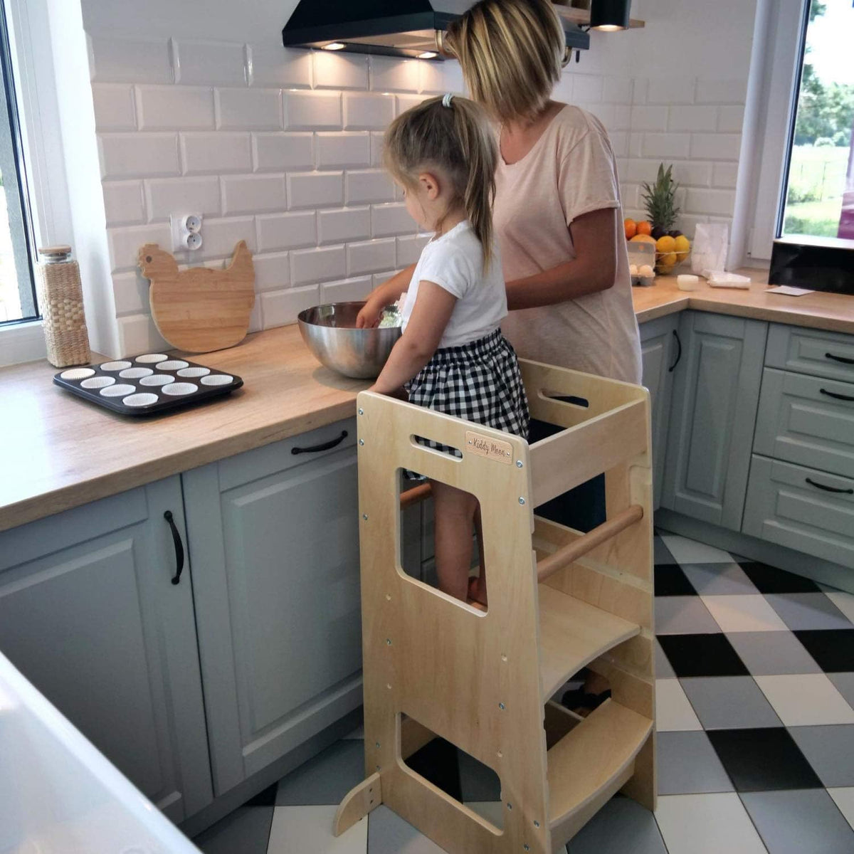 Wooden Montessori Toddler Cooking Helper Activity Stool Tower Ladder