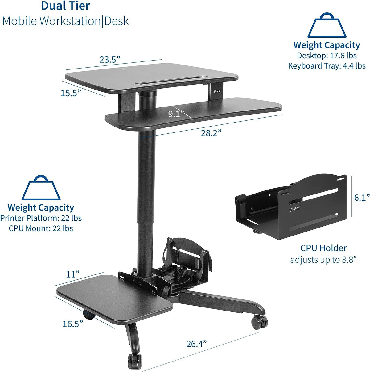 Rolling Mobile Computer Workstation Desk Cart