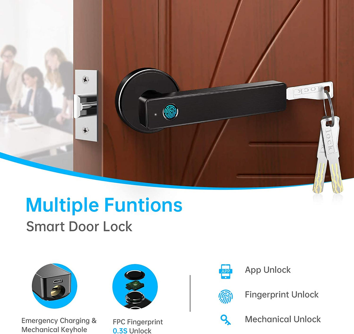 Smart Fingerprint Biometric Door Lock Handle Knob