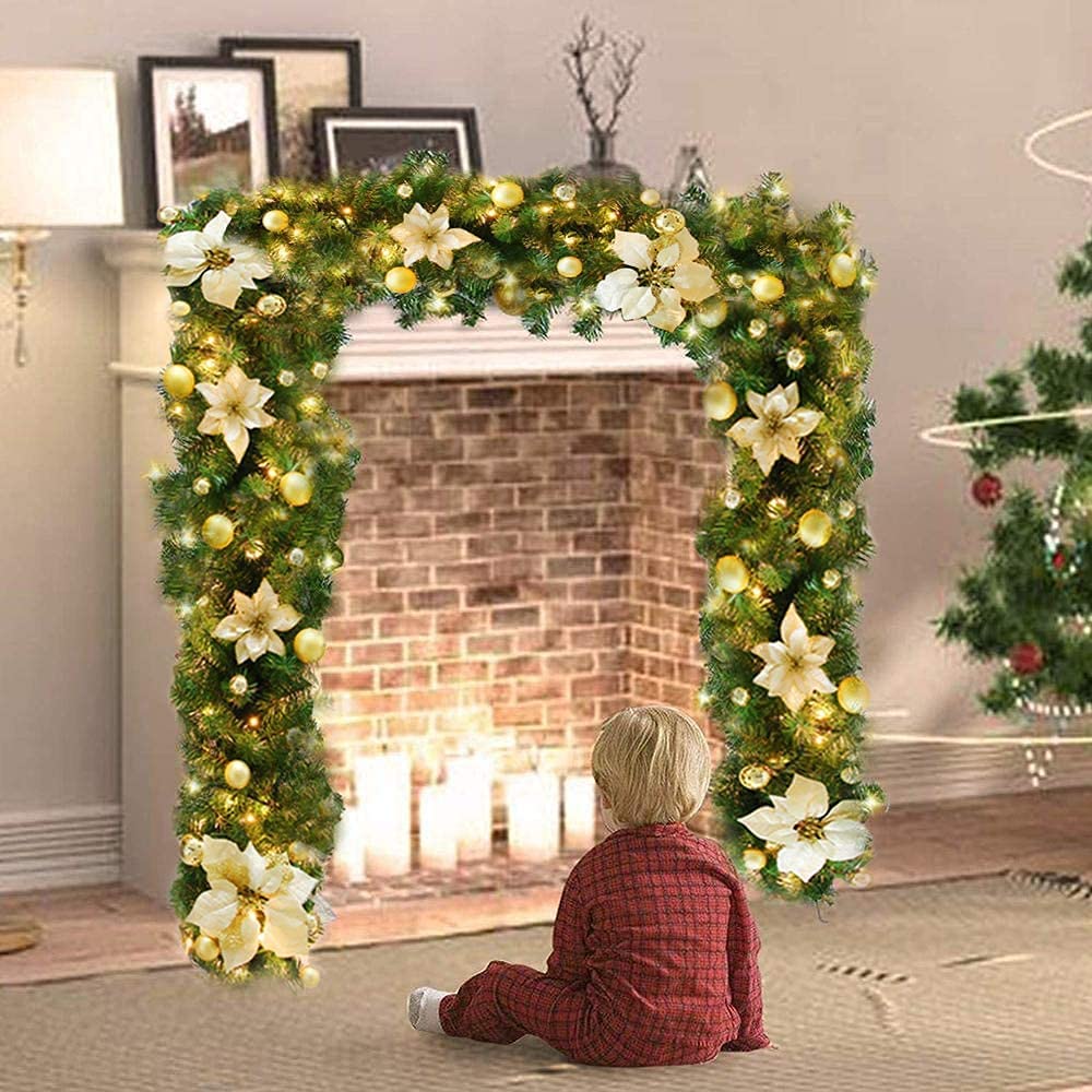 Premium Pre-Lit Indoor / Outdoor Stairs Christmas Garland Decoration 9 FT