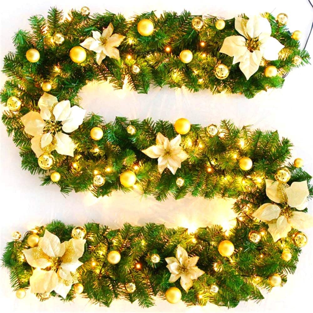 Premium Pre-Lit Indoor / Outdoor Stairs Christmas Garland Decoration 9 FT