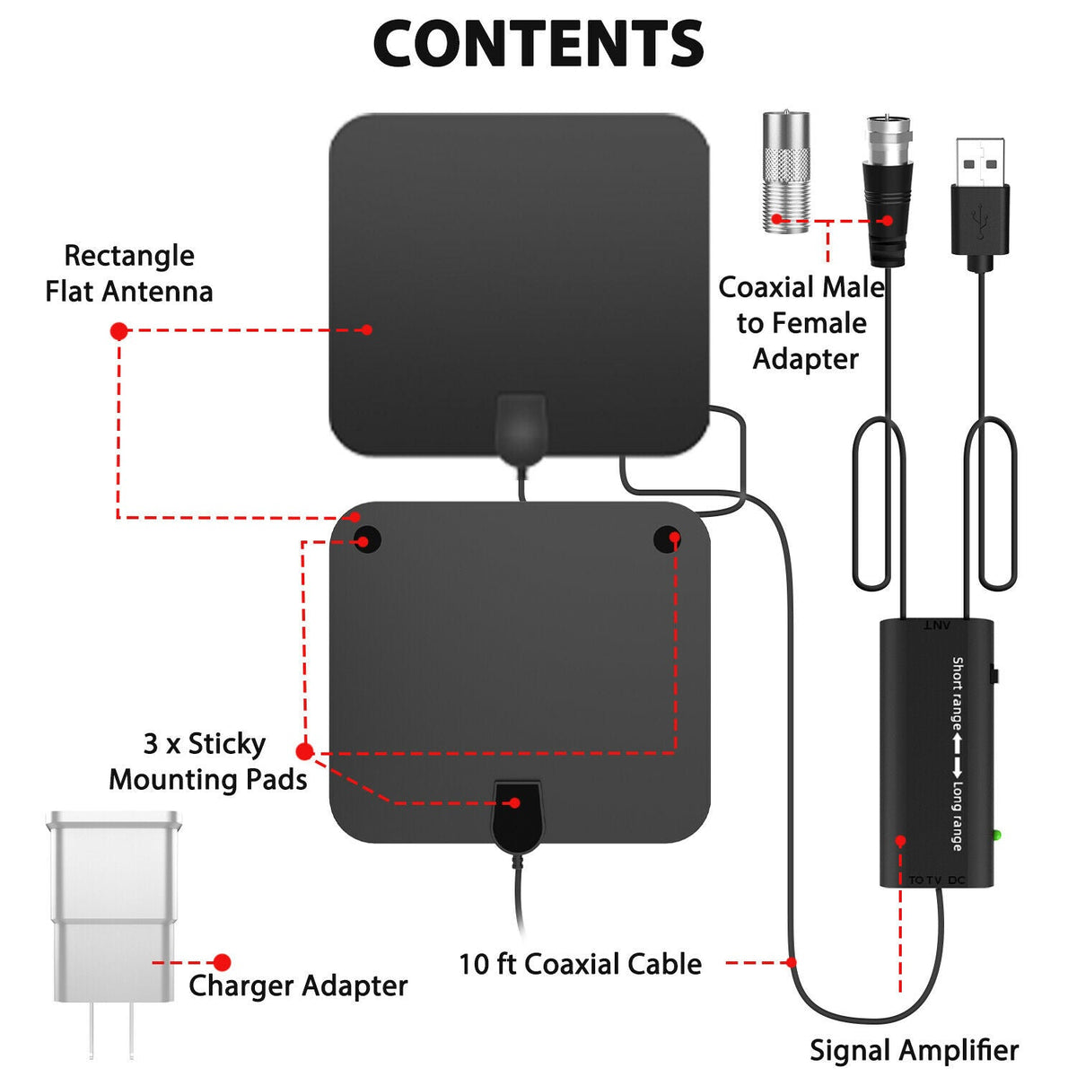 300 Miles Indoor Digital Amplified HDTV Antenna W/ Signal Booster