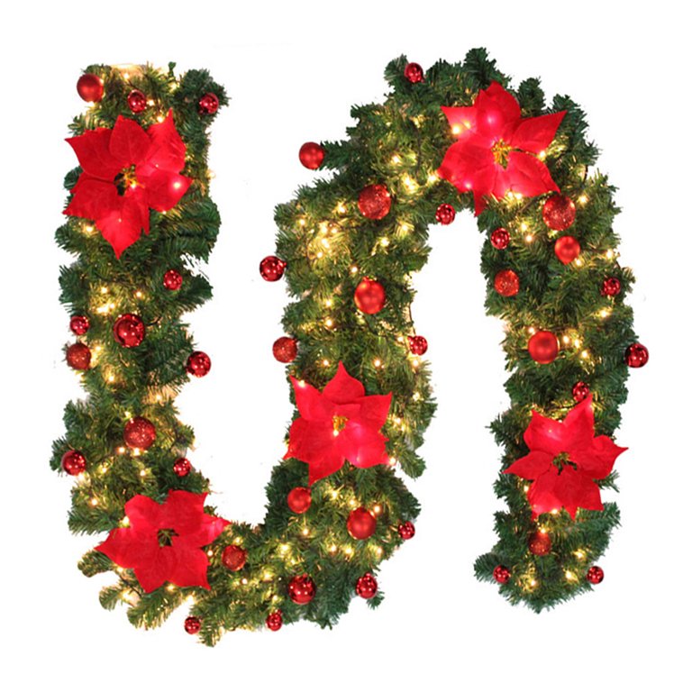 Premium Pre-Lit Indoor / Outdoor Stairs Christmas Garland Decoration 9 FT