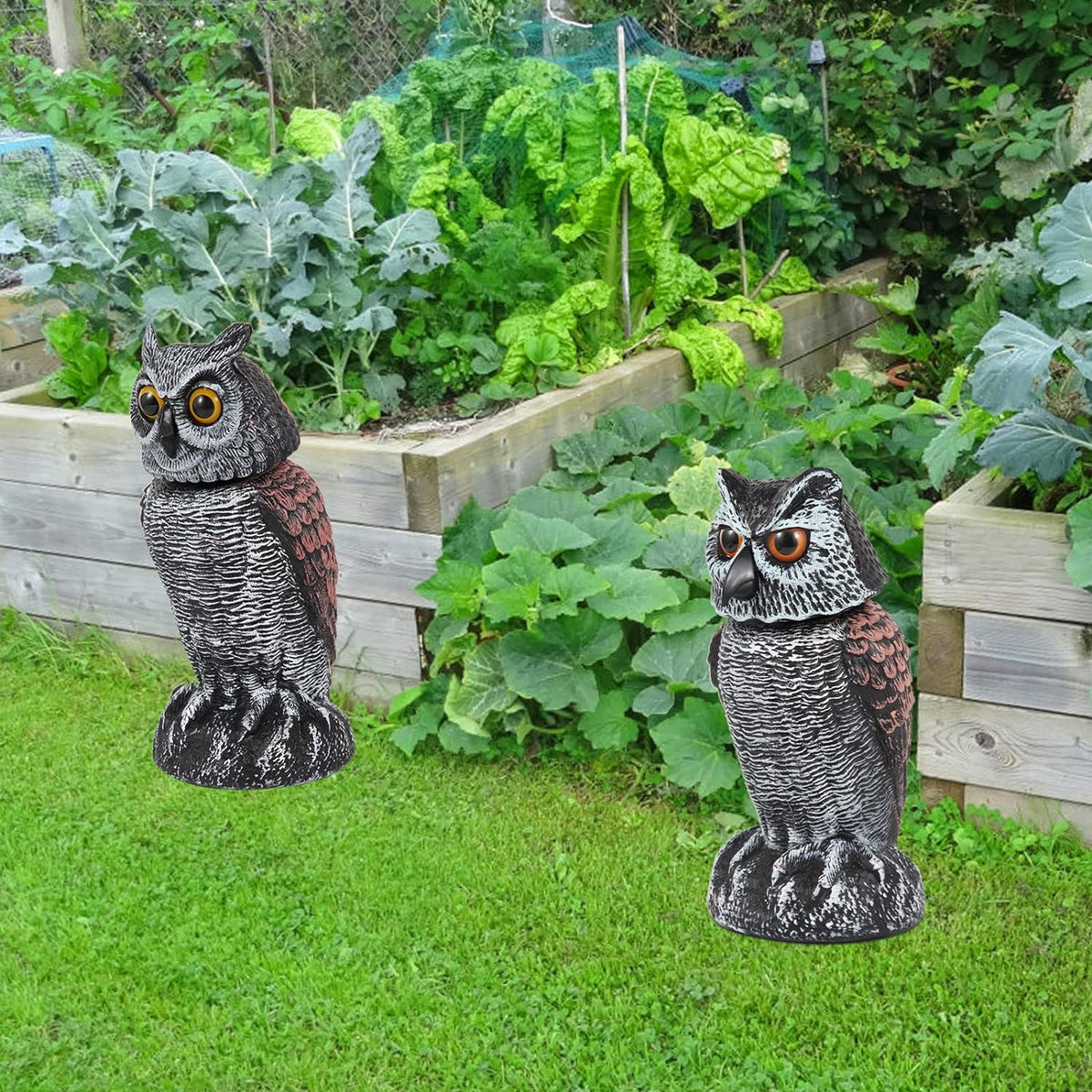 2 Pack Owl Decoy Bird Repeller With Rotating Head