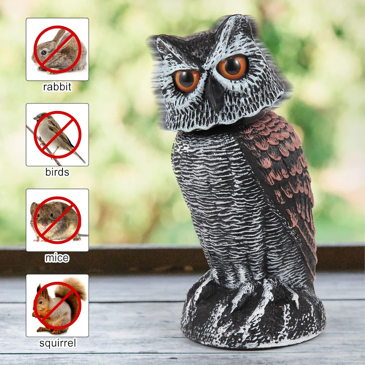 2 Pack Owl Decoy Bird Repeller With Rotating Head