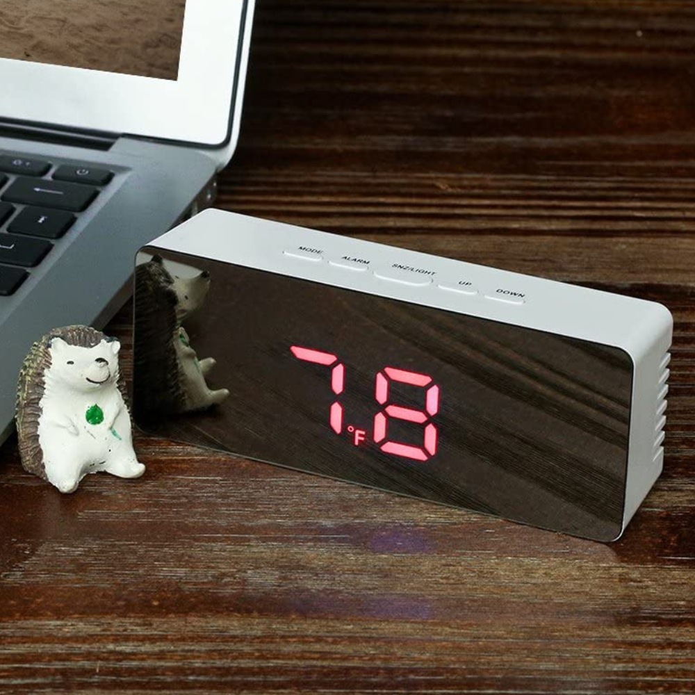 Compact High Tech Mirror LED Display Tabletop Digital Alarm Clock