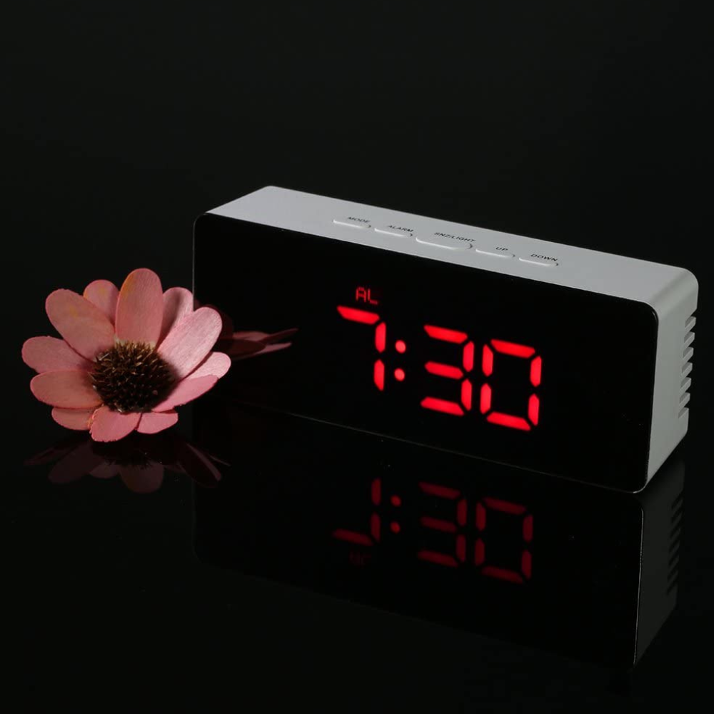 Compact High Tech Mirror LED Display Tabletop Digital Alarm Clock