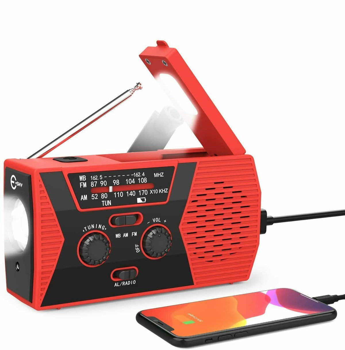 Solar Powered Emergency Hand Crank Weather Alert Radio 2000mAh