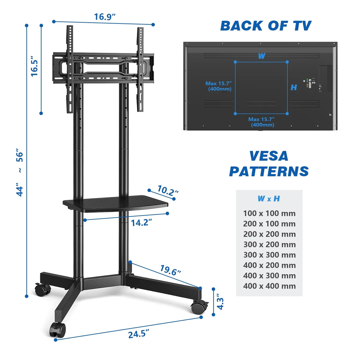 Rolling Tv Stand Mobile Cart With Shelf