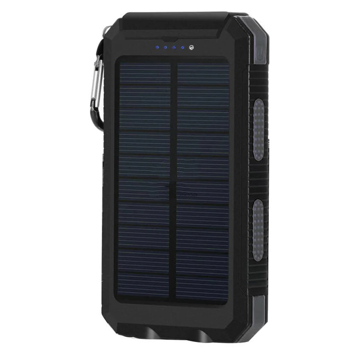 Ultra-Thin Outdoor Waterproof Solar Power Bank - 2 Led Light Flashlight with Compass