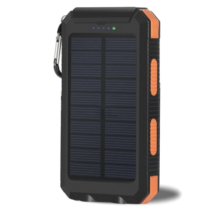 Ultra-Thin Outdoor Waterproof Solar Power Bank - 2 Led Light Flashlight with Compass