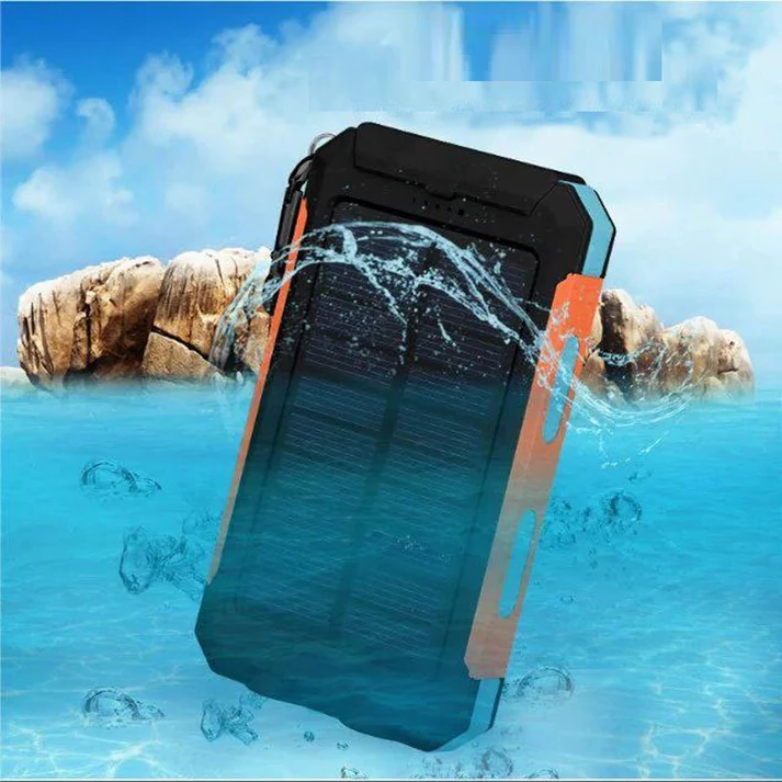 Ultra-Thin Outdoor Waterproof Solar Power Bank - 2 Led Light Flashlight with Compass