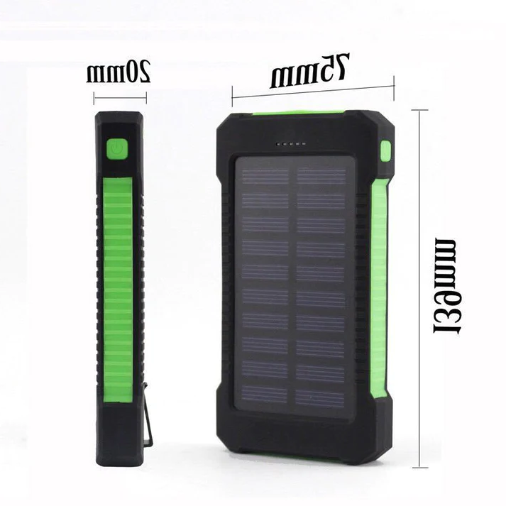 Ultra-Thin Outdoor Waterproof Solar Power Bank - 2 Led Light Flashlight with Compass