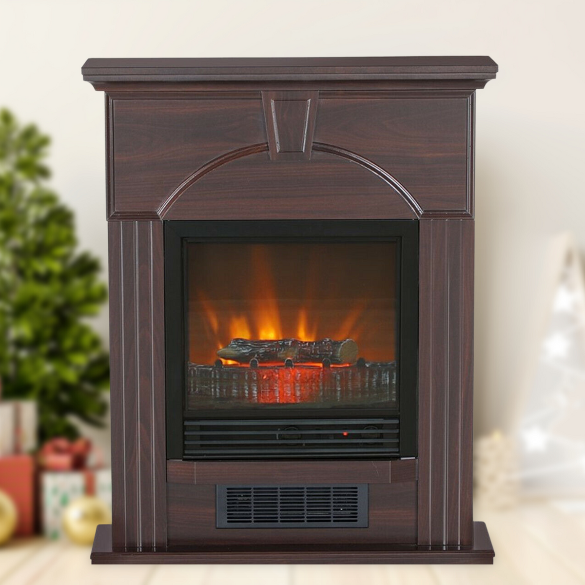 Standing Indoor Electric 3D Flame Log Fire Place Mantel 28"