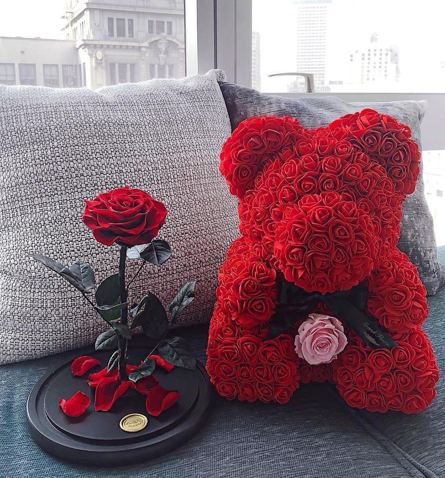 Romantic Rose Teddy Bear | 9" Luxurious Red Bear