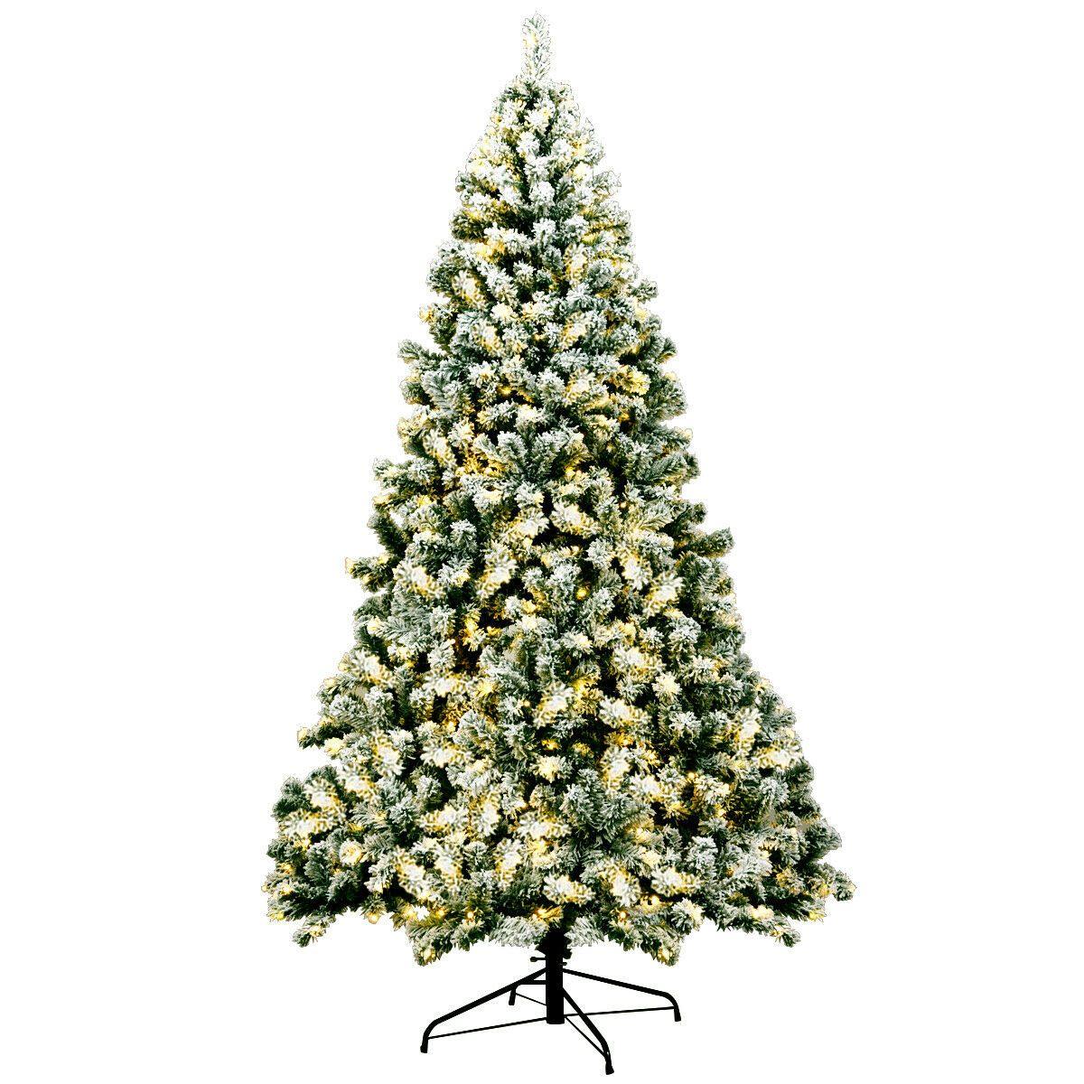 7.5Ft Pre-Lit Premium Snow Flocked Hinged Artificial Christmas Tree With 550 Lights