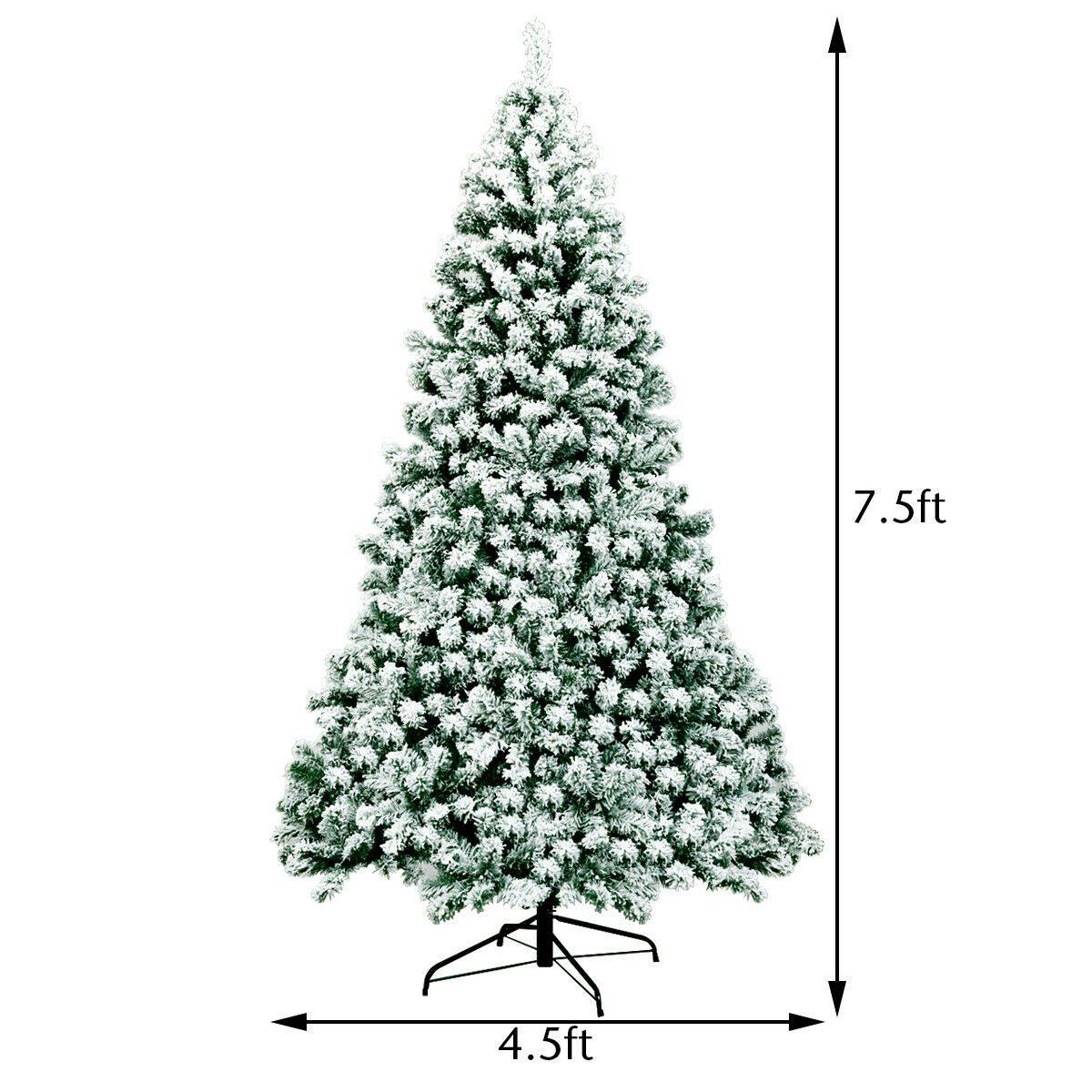 7.5Ft Pre-Lit Premium Snow Flocked Hinged Artificial Christmas Tree With 550 Lights