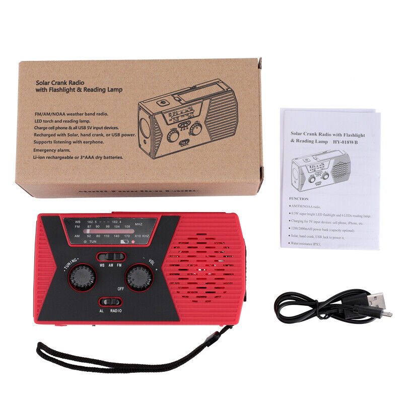 Solar Powered Emergency Hand Crank Weather Alert Radio 2000mAh