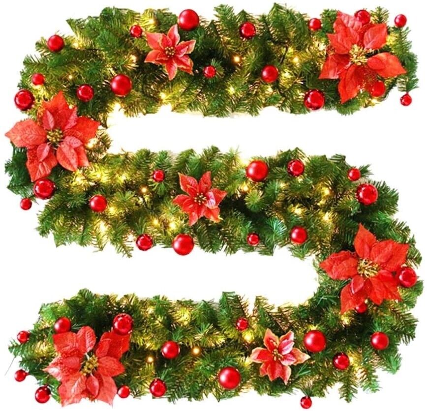 Premium Pre-Lit Indoor / Outdoor Stairs Christmas Garland Decoration 9 FT