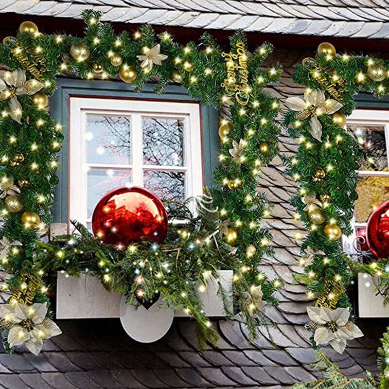 Premium Pre-Lit Indoor / Outdoor Stairs Christmas Garland Decoration 9 FT