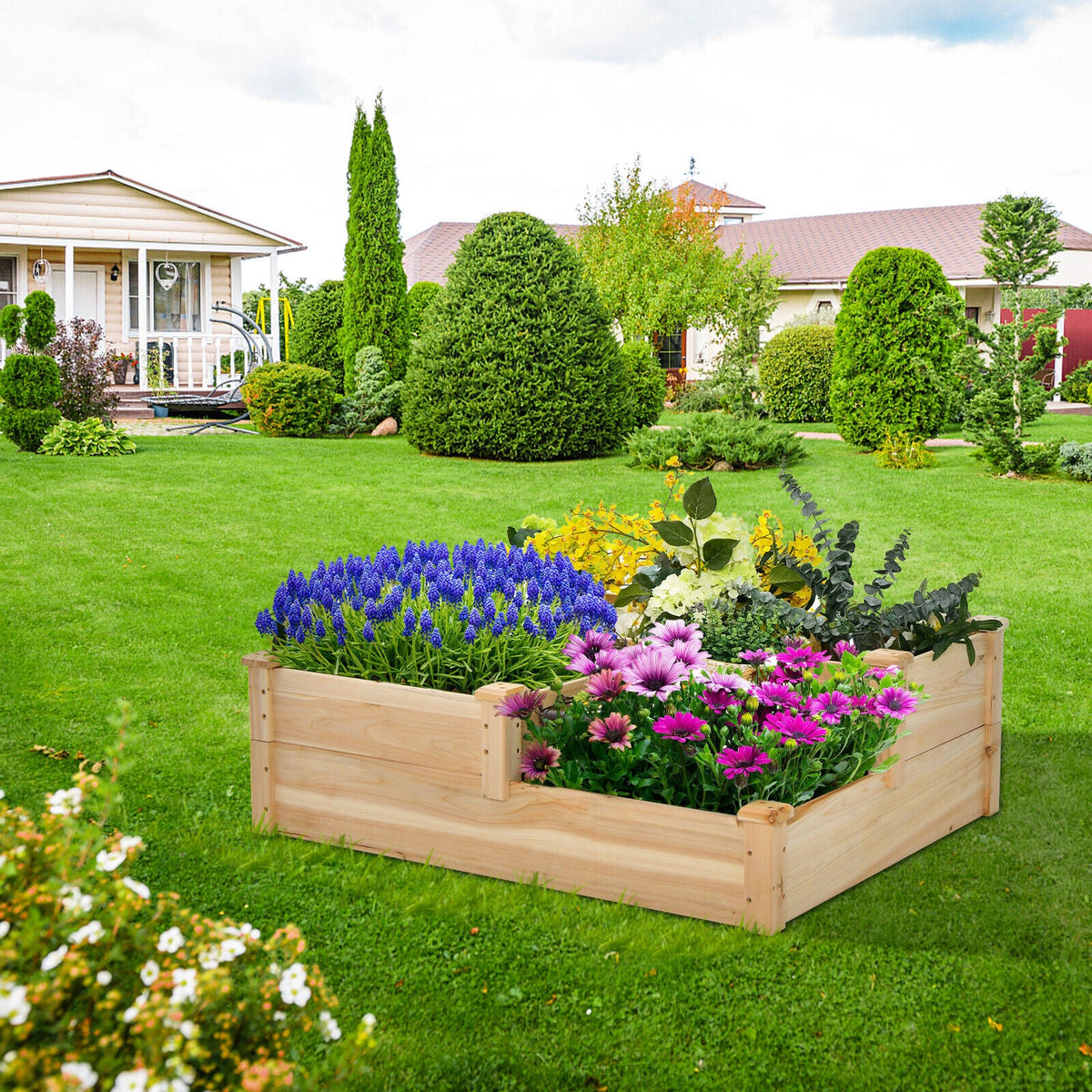 Raised Wooden Vegetable Herb Flower Garden Multi Planter Box