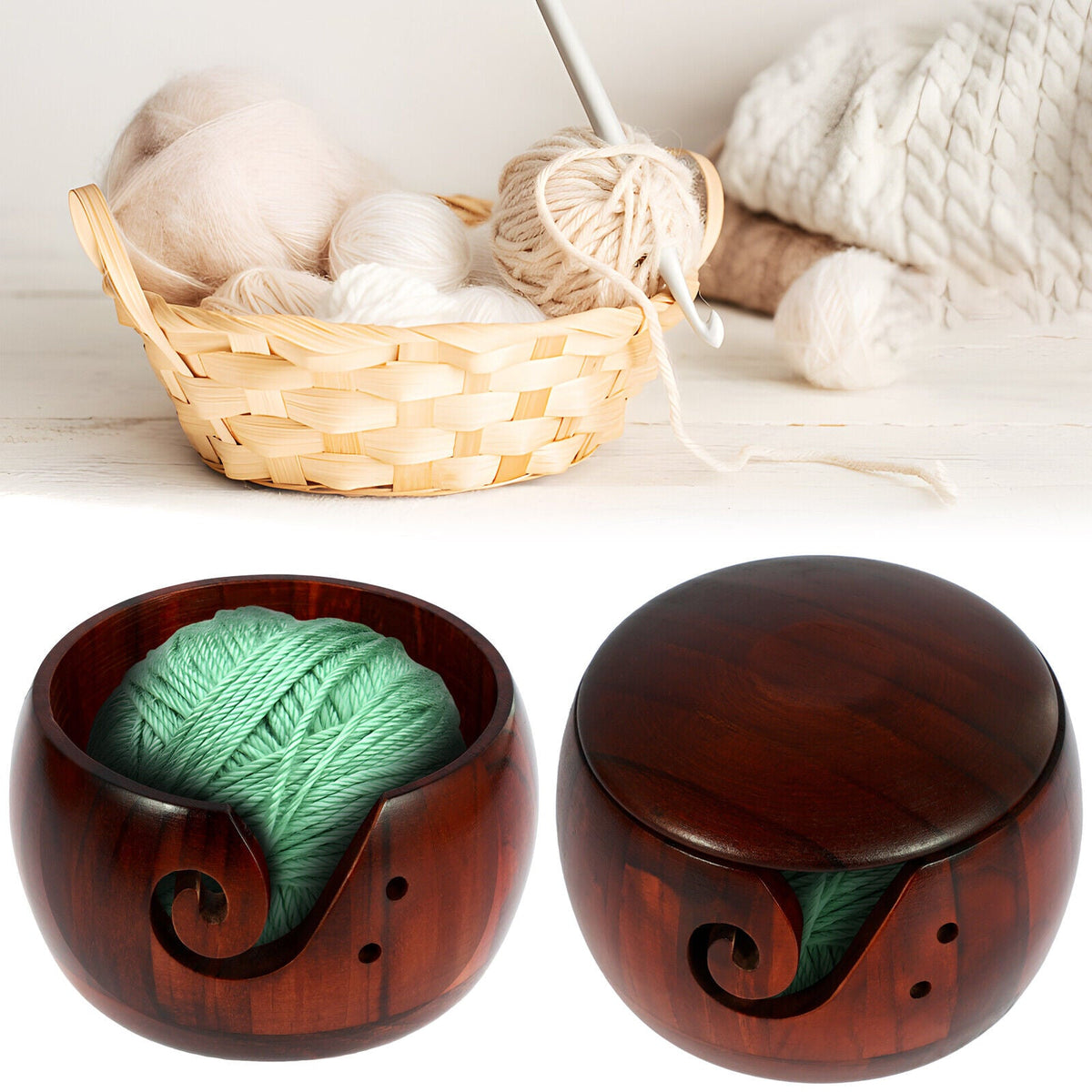 Wooden Crafting Crochet Yarn Bowl