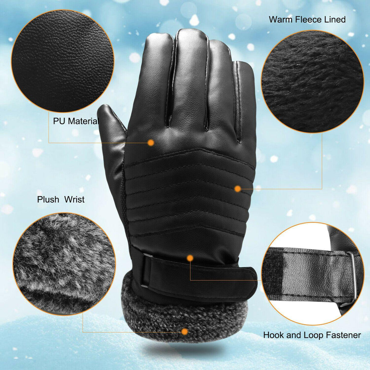 -30℃ Leather Waterproof Winter Warm Ski Gloves | Touch Screen Compatible