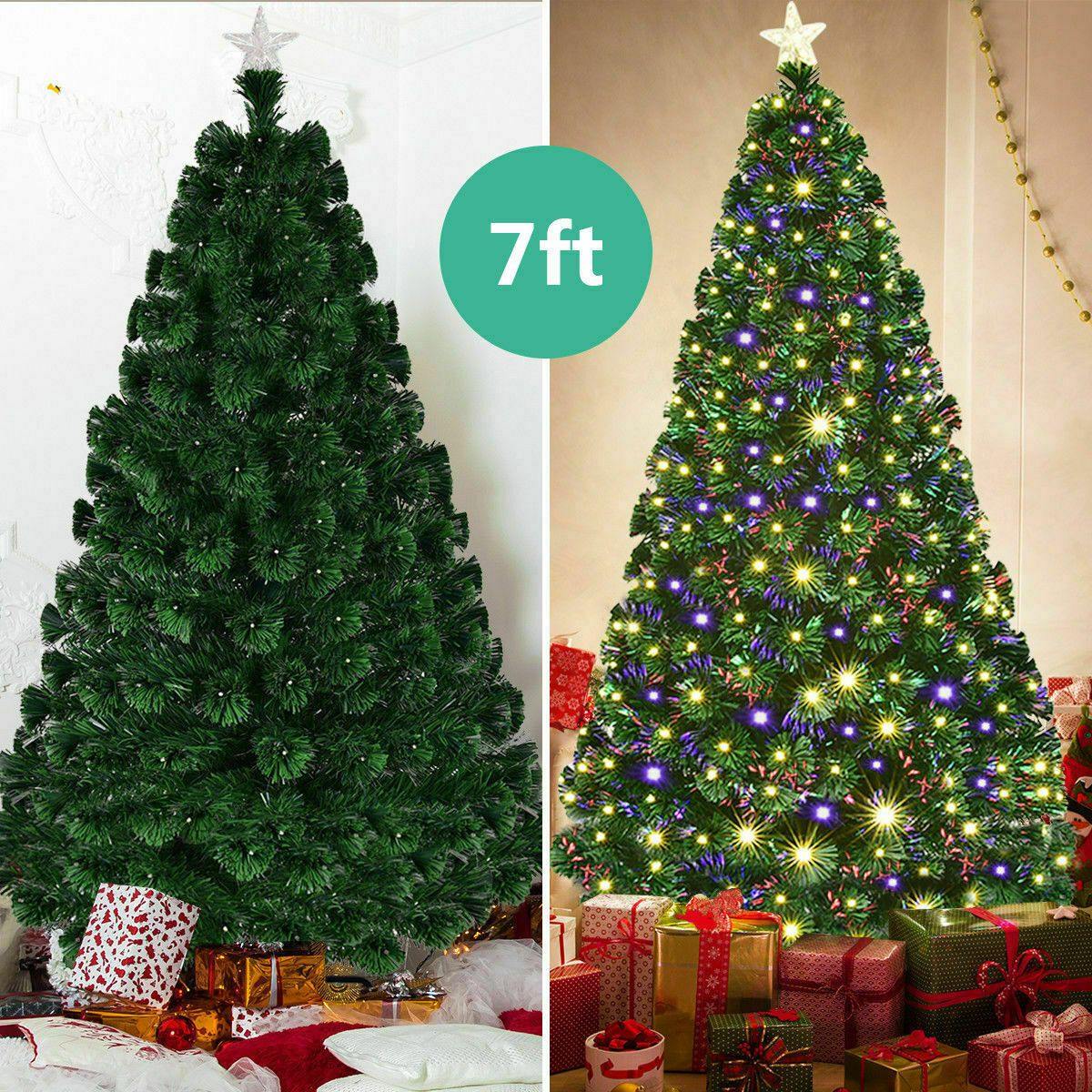 7' Pre-Lit Fiber Optic Artificial Christmas Tree w/ 280 LED Lights & Top Star