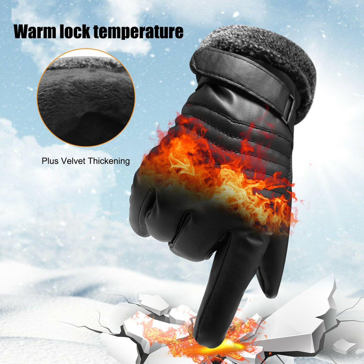 -30℃ Leather Waterproof Winter Warm Ski Gloves | Touch Screen Compatible