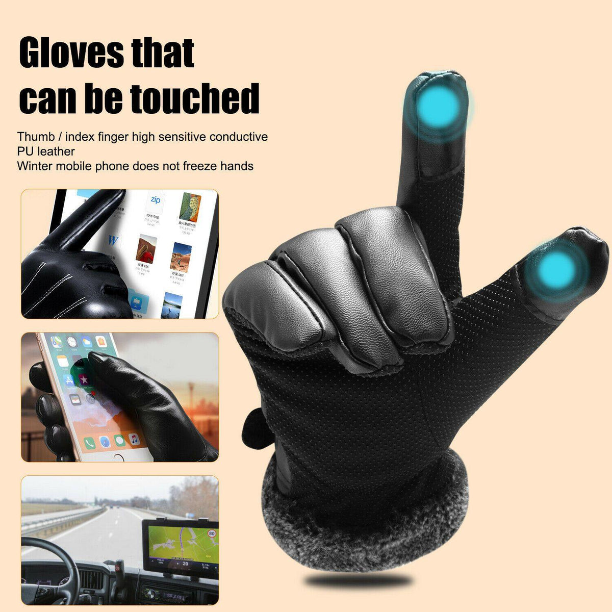 -30℃ Leather Waterproof Winter Warm Ski Gloves | Touch Screen Compatible