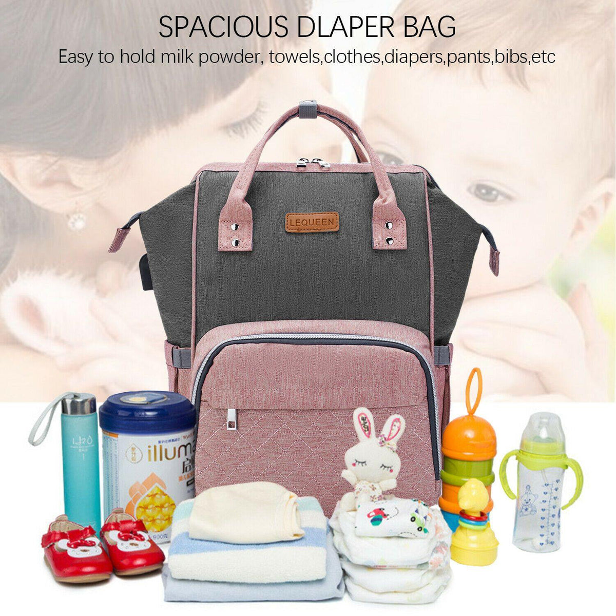 USB Baby Diaper Bag With Feeding Bottle Bag