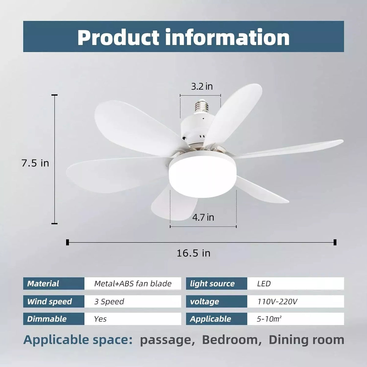 Socket Ceiling Fan With Light