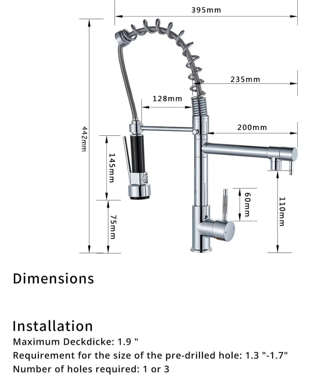 Single Handle Chrome Kitchen Faucet With Pull-Out Spray