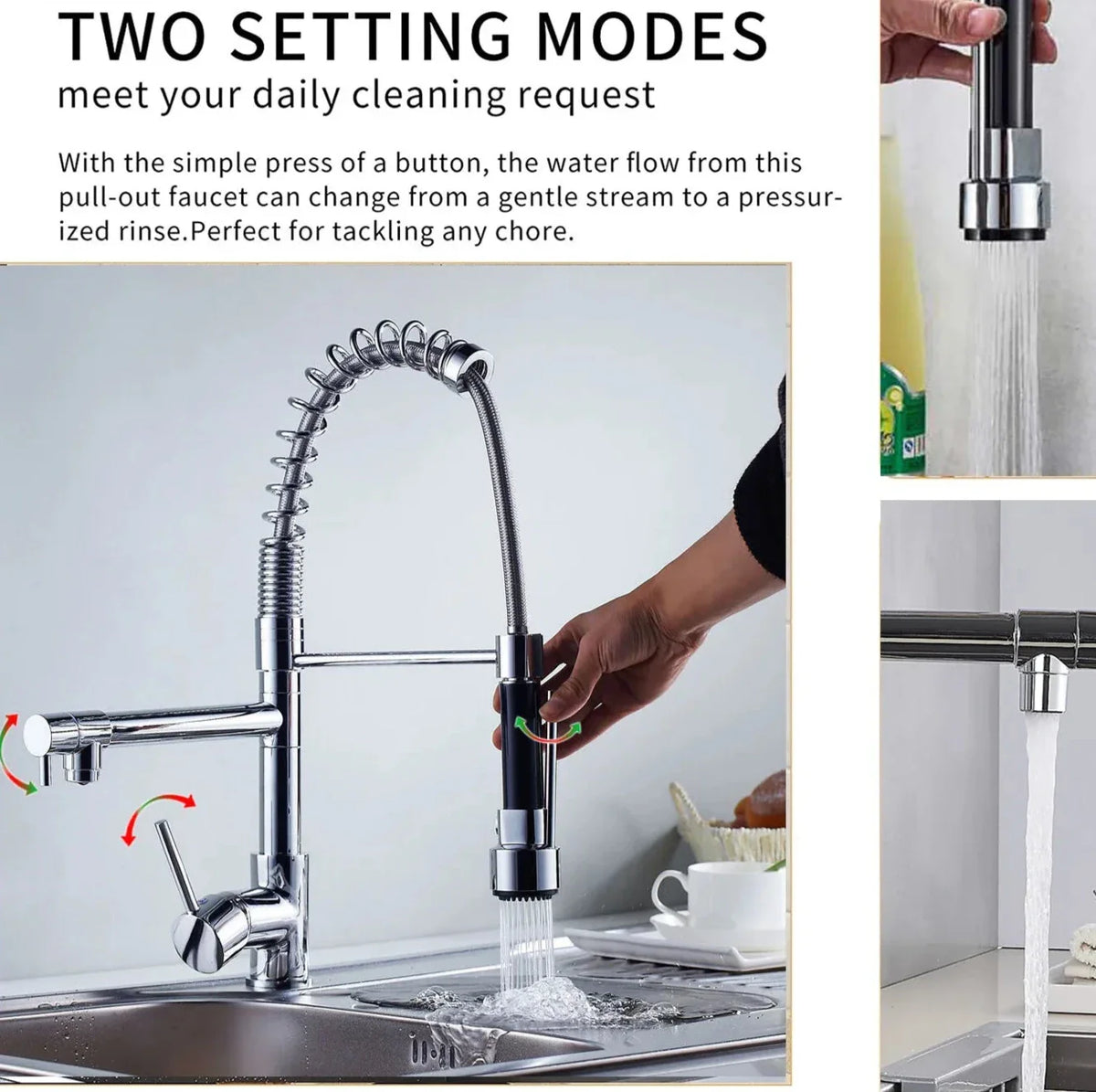 Single Handle Chrome Kitchen Faucet With Pull-Out Spray