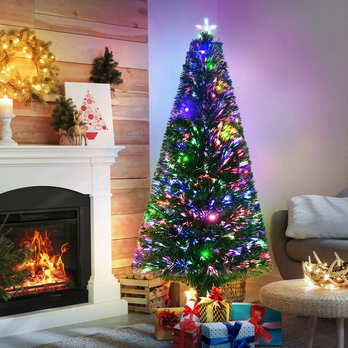 6 Ft Pre-Lit Christmas Tree With Colorful LED Lights Decorations