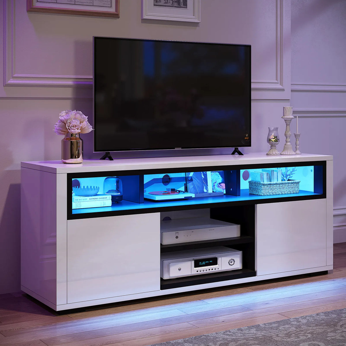 White Gloss TV Stand With Led Lights