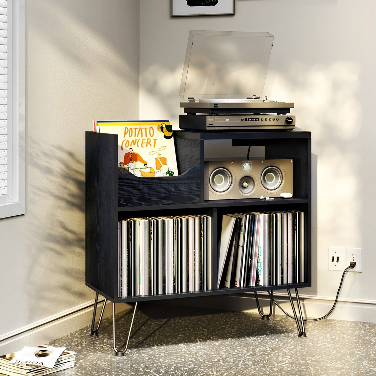 Vinyl Record Player Stand With Storage