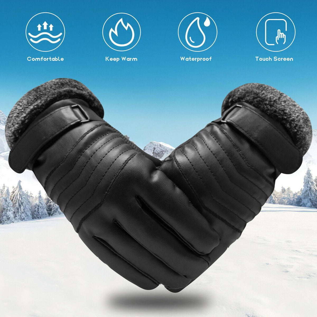 -30℃ Leather Waterproof Winter Warm Ski Gloves | Touch Screen Compatible