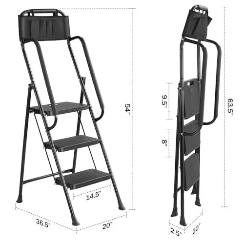 3 Step Stool Ladder With Handrails 330 Lbs