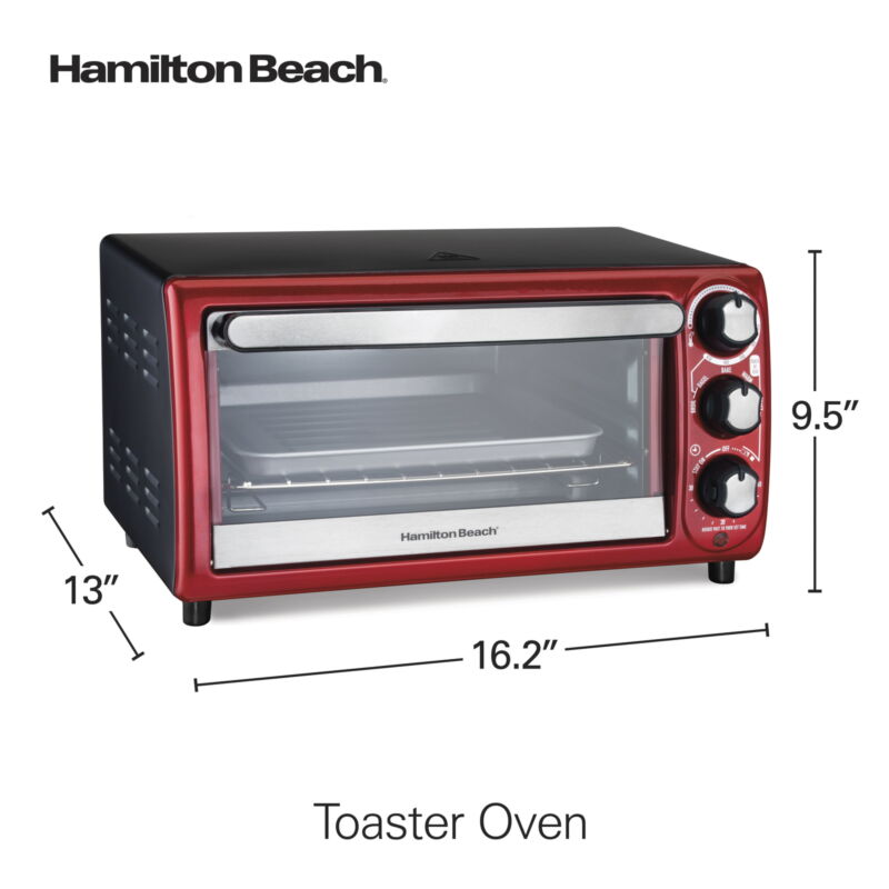 Toaster Oven, Red with Gray Accents