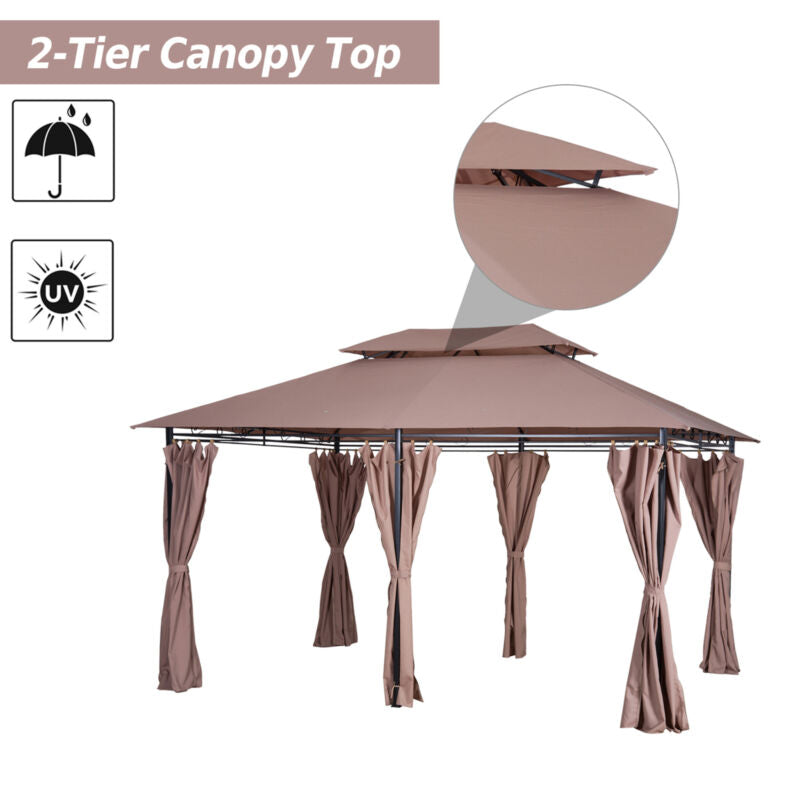 10'x13' Outdoor 2-Tier Vented Canopy Steel Gazebo BBQ Party Tent Shelter Shade