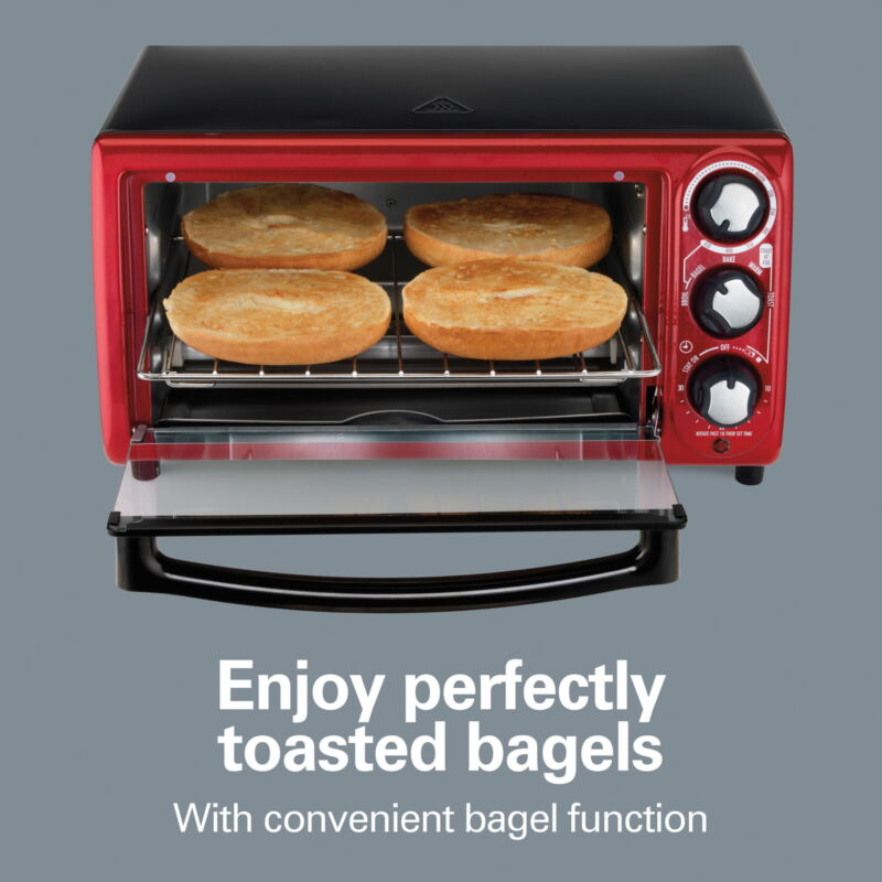 Toaster Oven, Red with Gray Accents